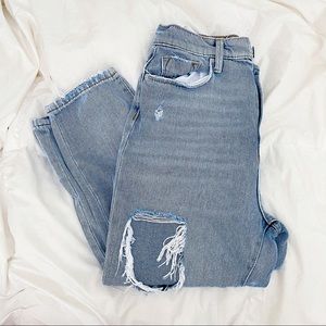 BDG Light Wash Distressed High Rise Mom Jeans